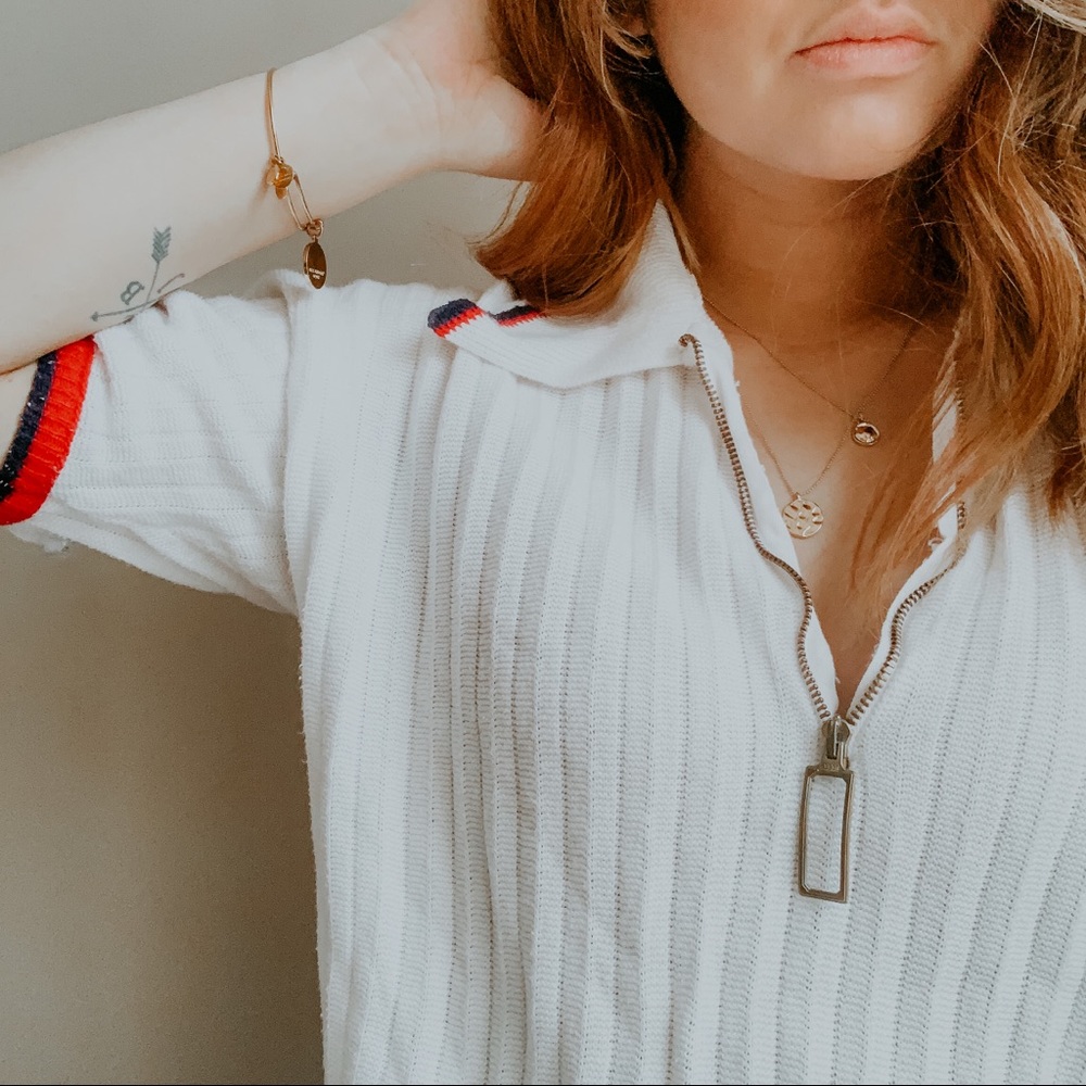 VINTAGE | cotton red white blue zip up polo